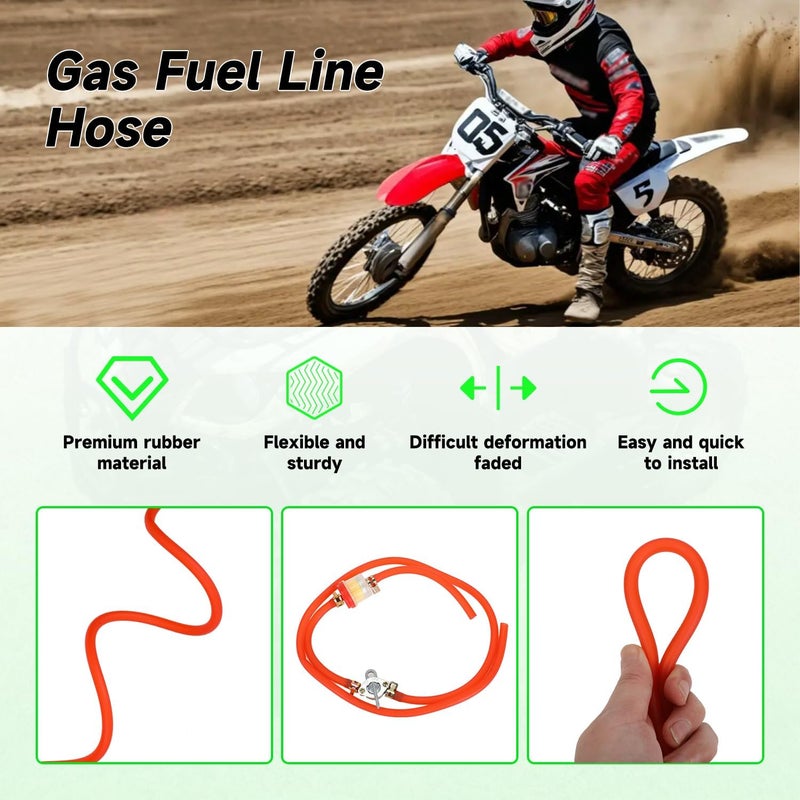 XIKOBY 3.28FT 3/16 Inch ID Gas Fuel Line Compatible with 125cc 110cc Tao tao Coolster Apollo GY6 CRF50 XR50 50cc 90cc Motorcycle Pit Dirt Bike ATV Go Kart Parts with 1/4" Inline Shut Off Valve Petcock - Image 2